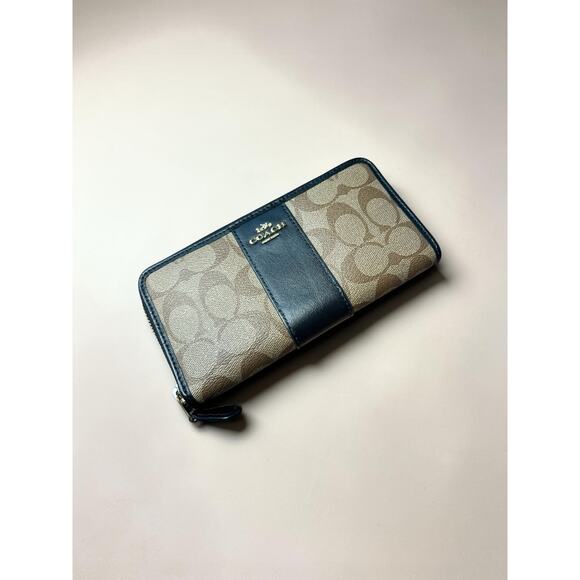 Coach Handbags - COACH Signature Canvas Accordion Zip Around Wallet F54630 Khaki Black